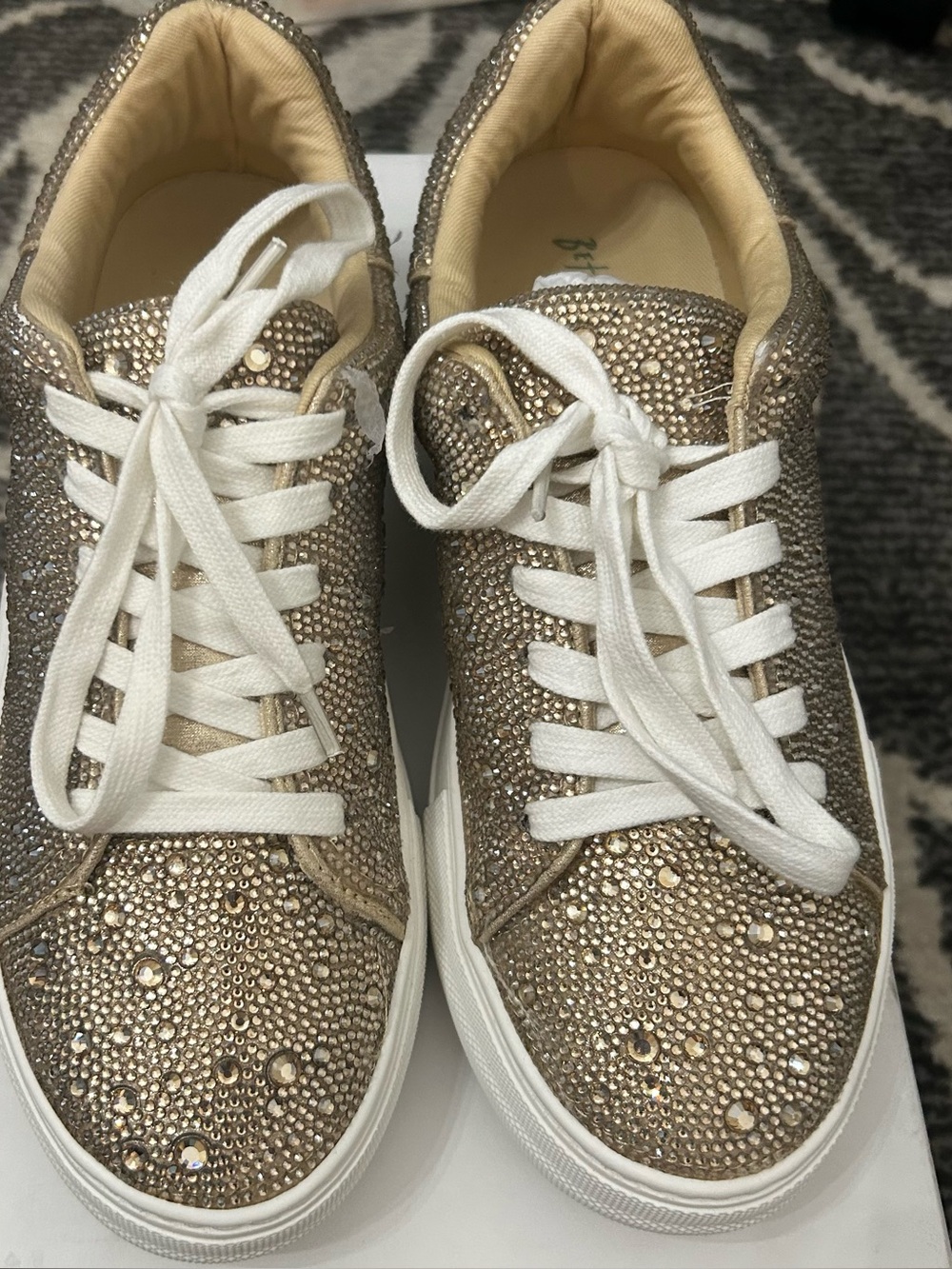 NIB Betsey Johnson Women's Sparkle Gold Rhinestone Sneakers Size 7.5